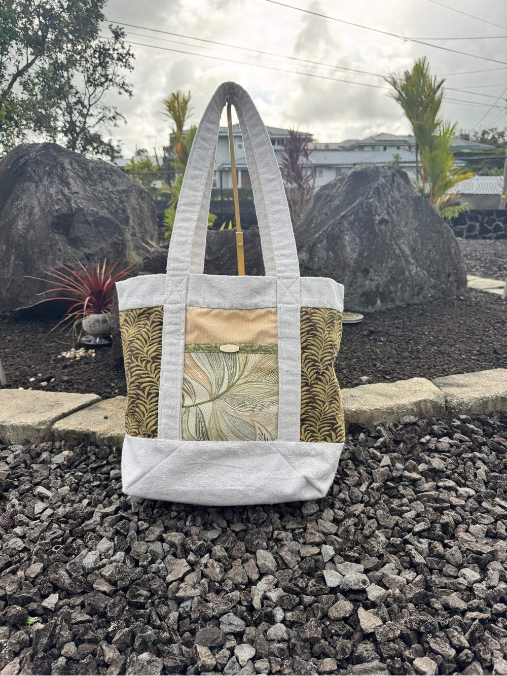Maui Island Love Handmade Hawaiian Tote Bag Tropical Patchwork Canvas Tote